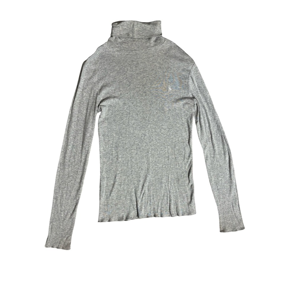 Polo Ralph Lauren Turtleneck Top Small Gray Ribbed Cotton Pony Logo
